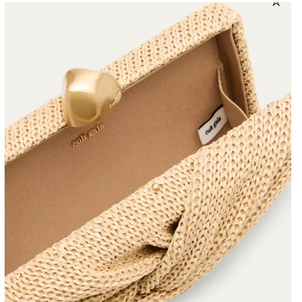 Cult Gaia Lisse Knotted Raffia Clutch Bag with Gold Closure NWT - Picture 4 of 13